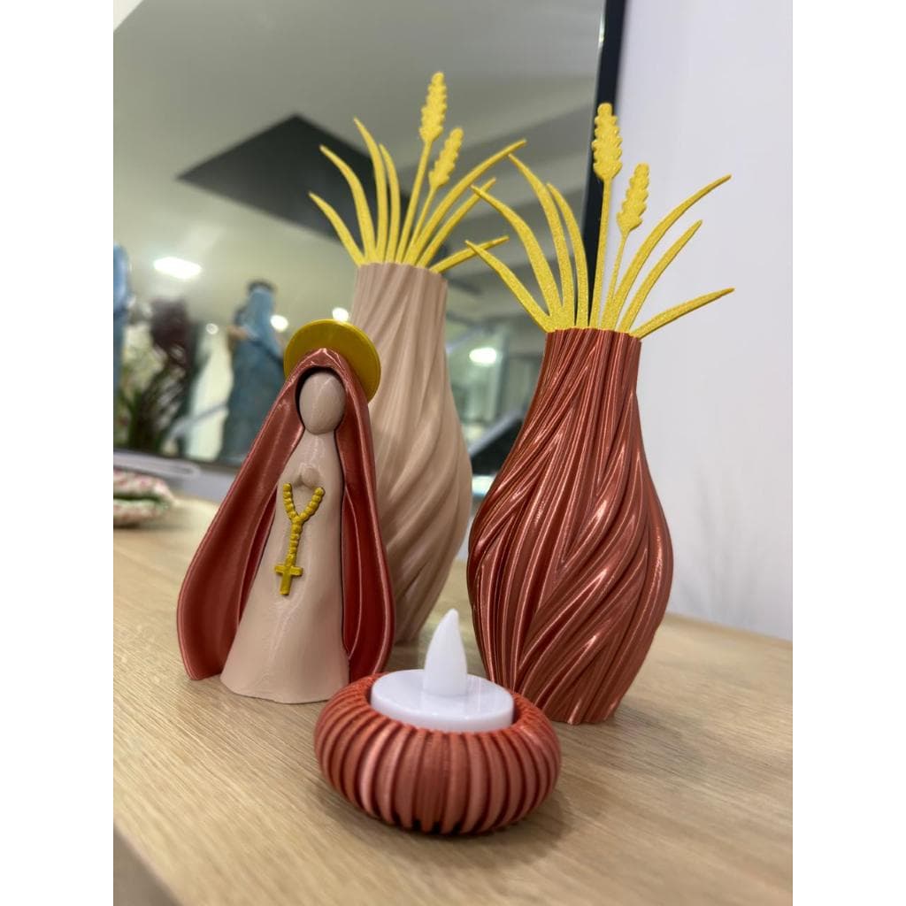Kit Altar Luxo Nossa Senhora Aparecida Com Vasos E Vela Led