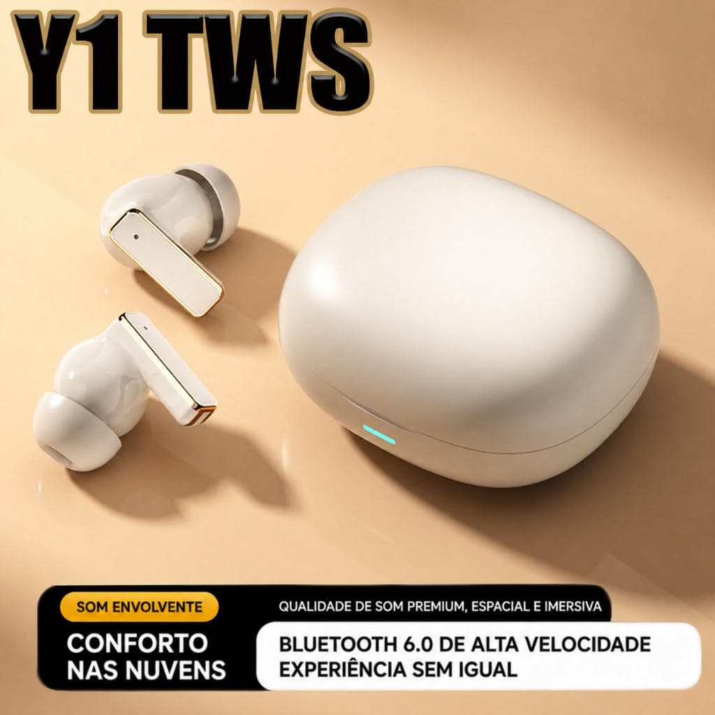 Fone de Ouvido Bluetooth Y1 TWS Esportivo, Confortável, Sem Fio com Microfone e Bateria 38h
