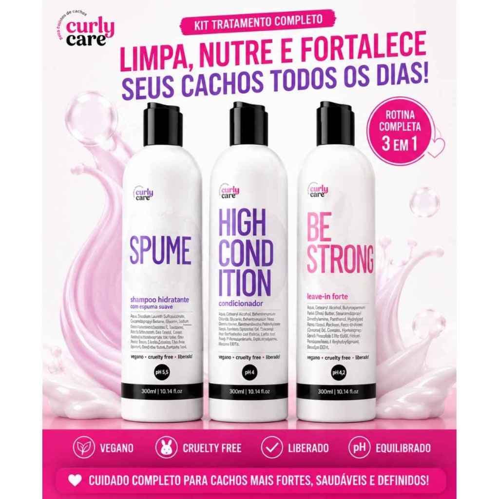 Curly Care, Kit Spume, High Condition e Be Strong Cachos Limpos, Hidratados E Definidos