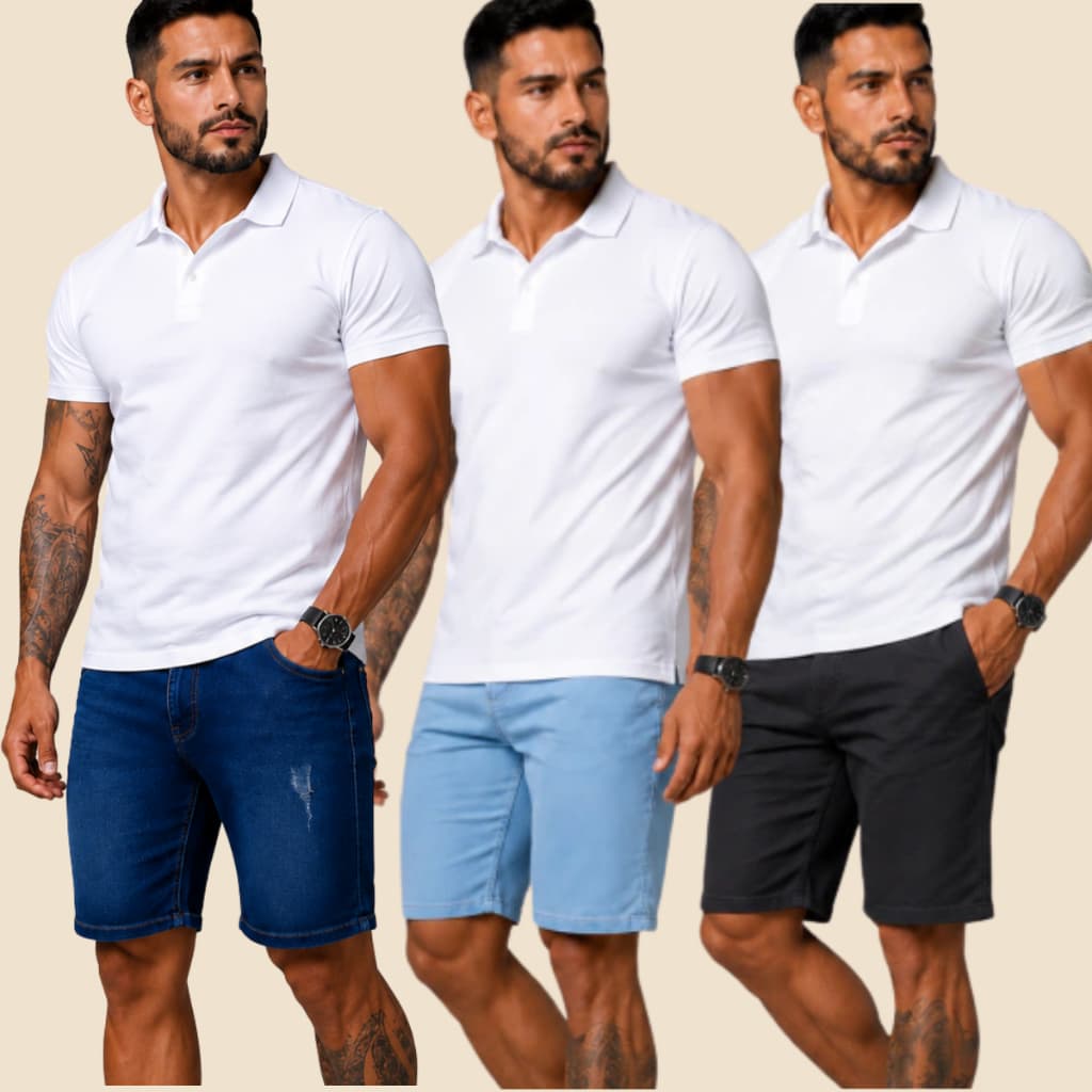 Kit 3 Bermuda Jeans Masculina Elastano Lycra | Shorts Premium Casual Verão 2026 Moda Masculina