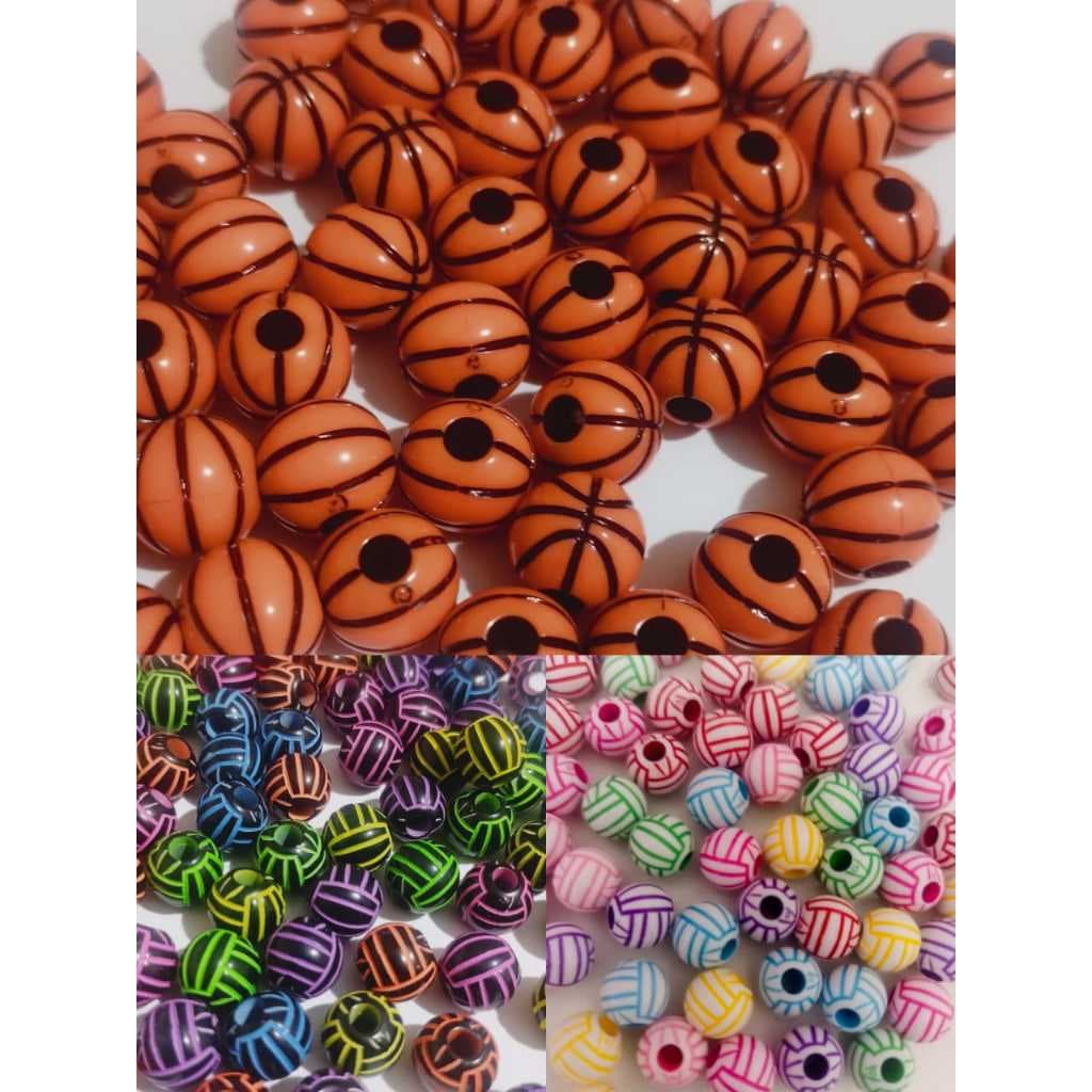 Miçanga Bola de Basquete Bolinhas de Esporte Jogo Bola para Pesca Entremeio Pulseira Infantil