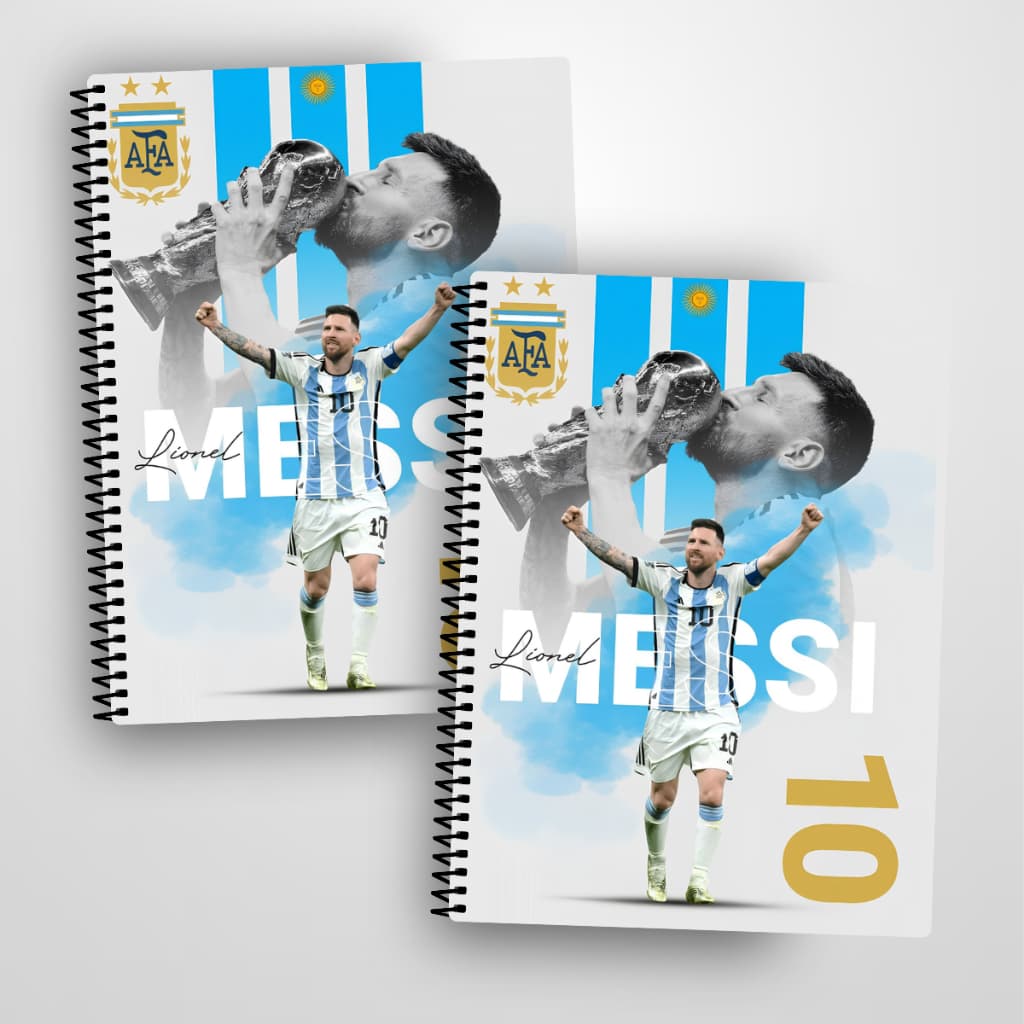 Kit Cadernos Messi 1 e 10 Matérias Personalizado Capa Dura