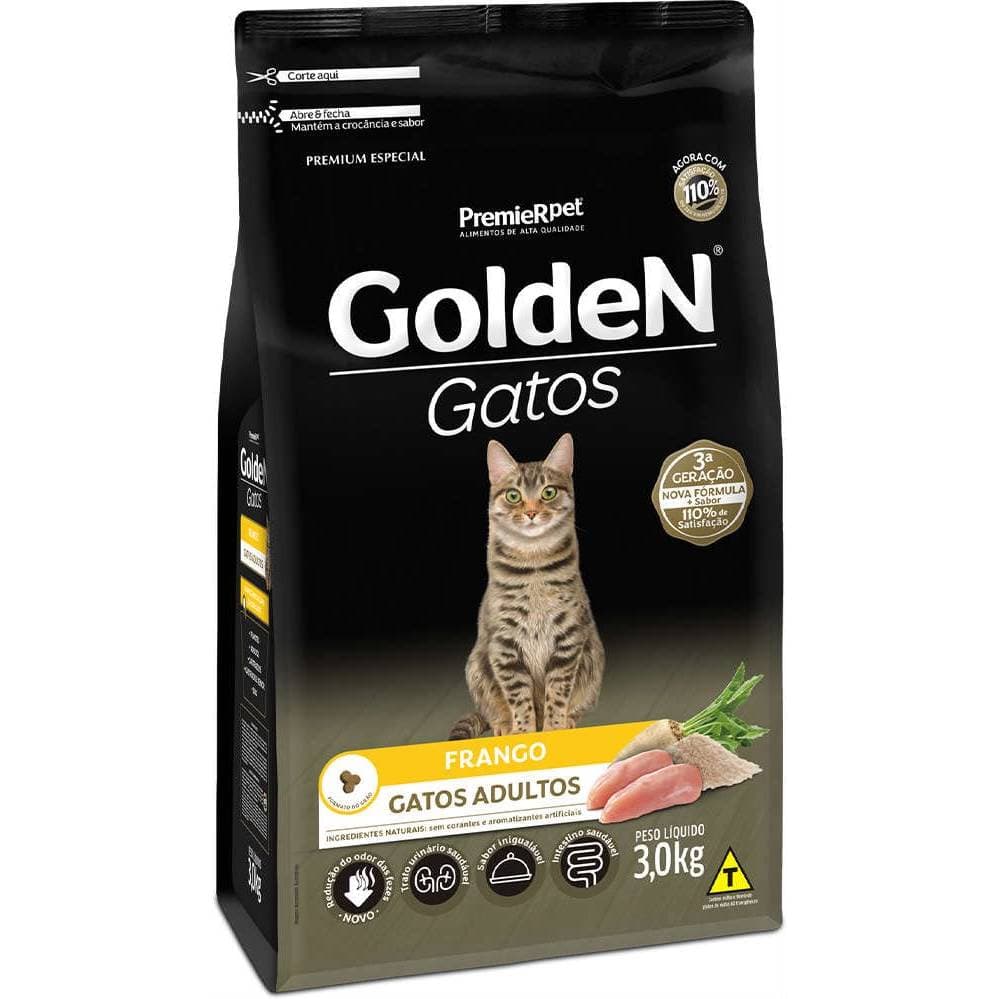 Ração Golden Gatos Adultos 3kg PremieR Pet Alimento Premium para Gatos Adultos