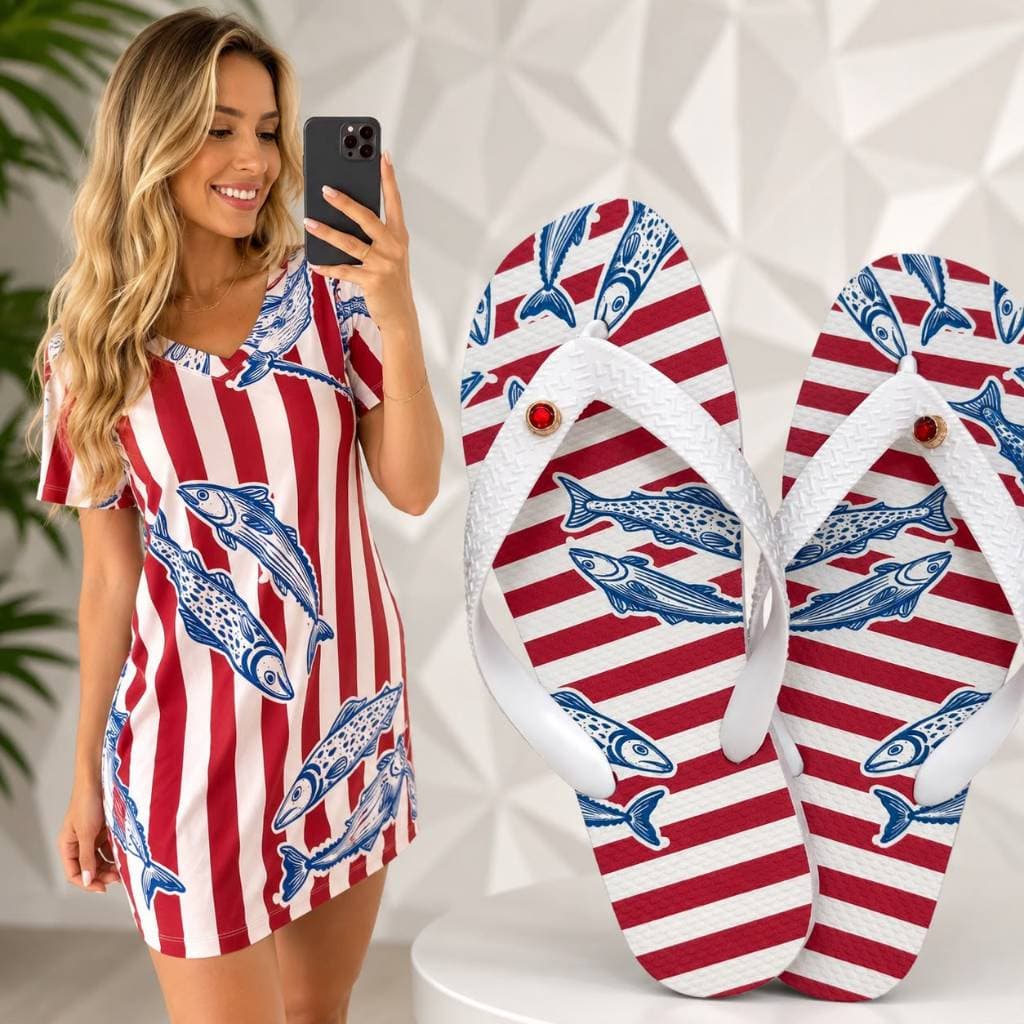 Kit Feminino Vestido Curto Estampado + Chinelo de Dedo Fresquinho e Estiloso