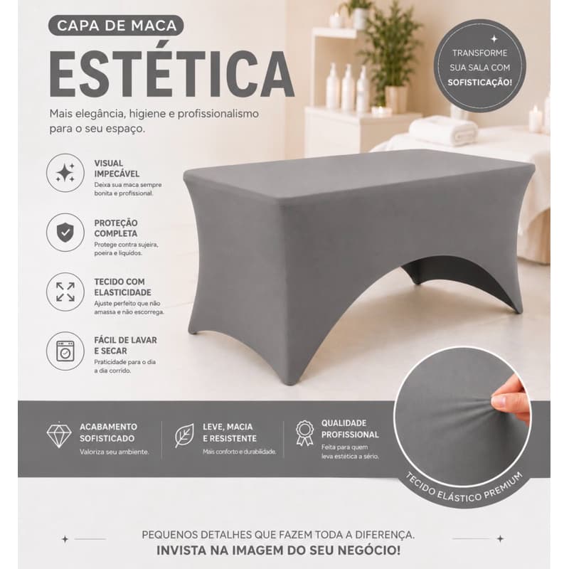 Capa Legging para maca estética fixa/portátil/maleta cinza tecido Suplex