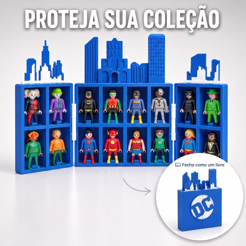Expositor Playmobil DC Kinder Tipo Livro | Protege e Organiza sua Coleção com Nichos Individuais
