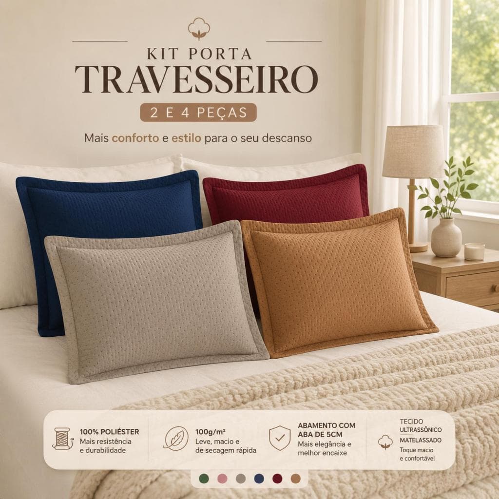 Kit Porta Travesseiro 2 E 4 Peças 50x70 Ultrassonico Toque Macio Decoração Cama Habitat Flora
