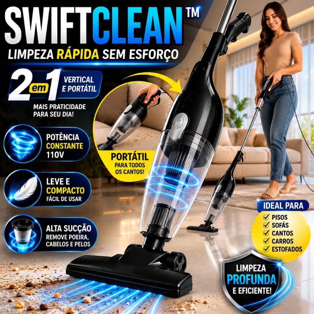 Aspirador De Pó Vertical Portátil 2 Em 1 Com Fio 110V Multiuso Potente SwiftClean