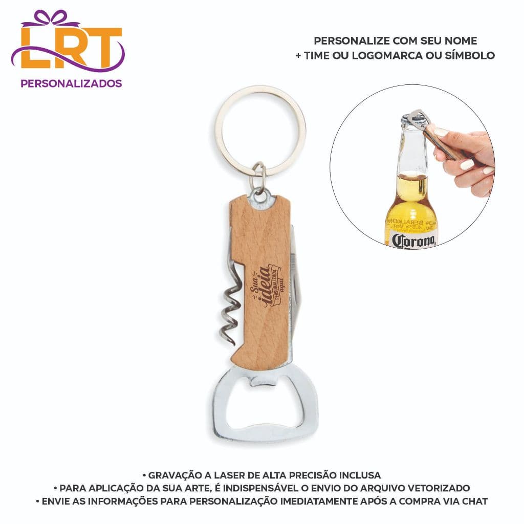 Chaveiro Abridor de Garrafas Saca-rolhas Personalizado -  Presente Padrinhos Casamento Corporativo
