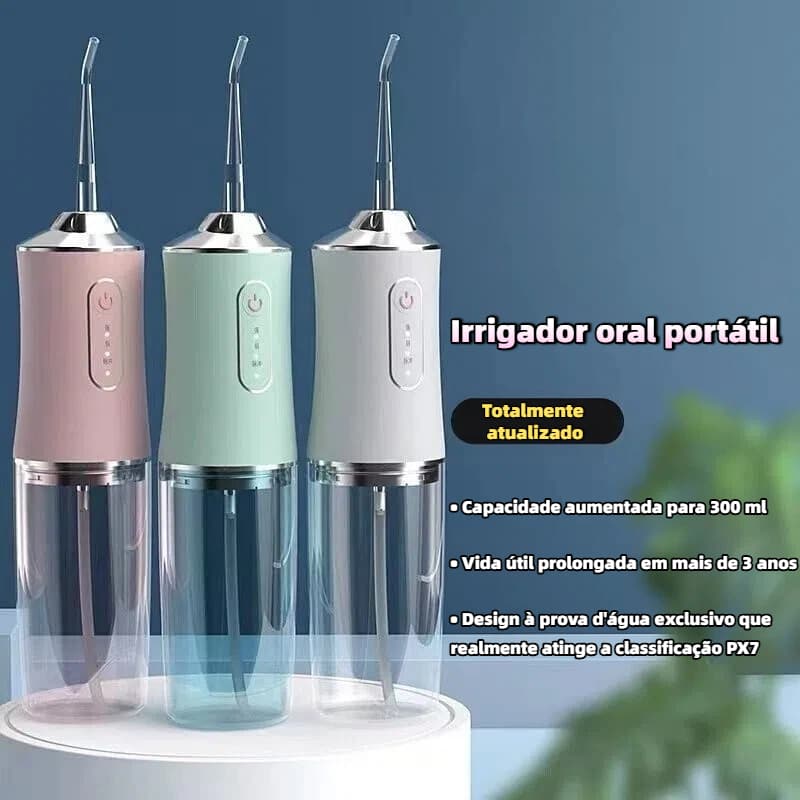 Irrigador Oral Portátil 220ml - Limpeza Completa, Três Modos de Pressão, Remoção de Placa