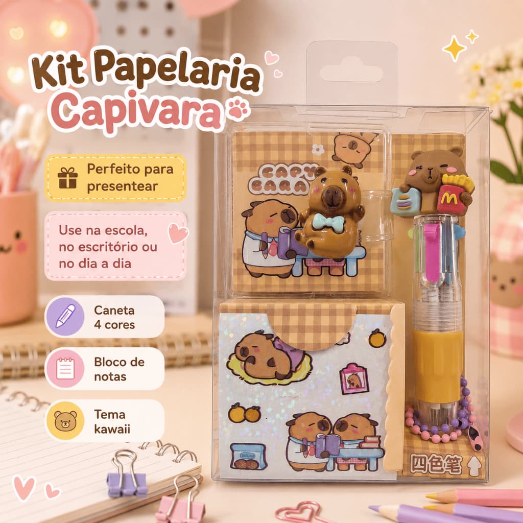 Kit Capivara Papelaria Fofa