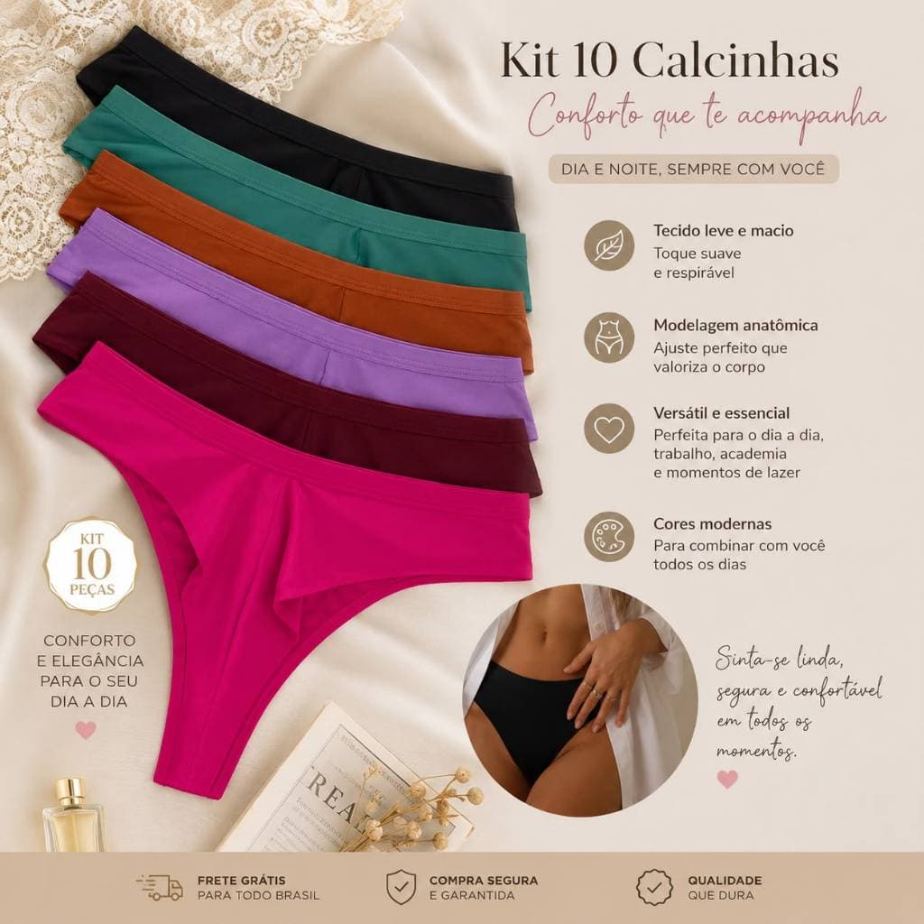Kit 10 calcinhas fio duplo Microfibra Conforto