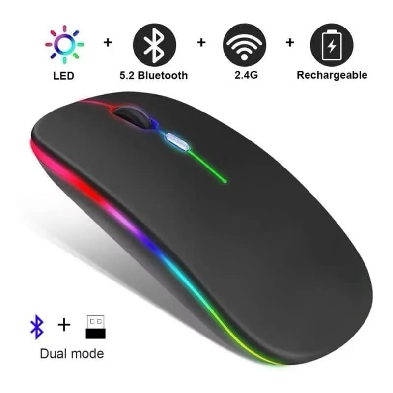 Mouse Sem Fio Recarregável Gamer LED Silencioso Ergonômico