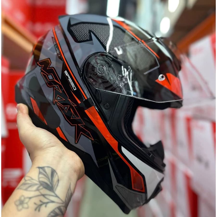 CAPACETE NORISK RAZOR SPEEDMAX ORIGINAL LARANJA/CINZA/PRETO + VISEIRA CRISTAL
