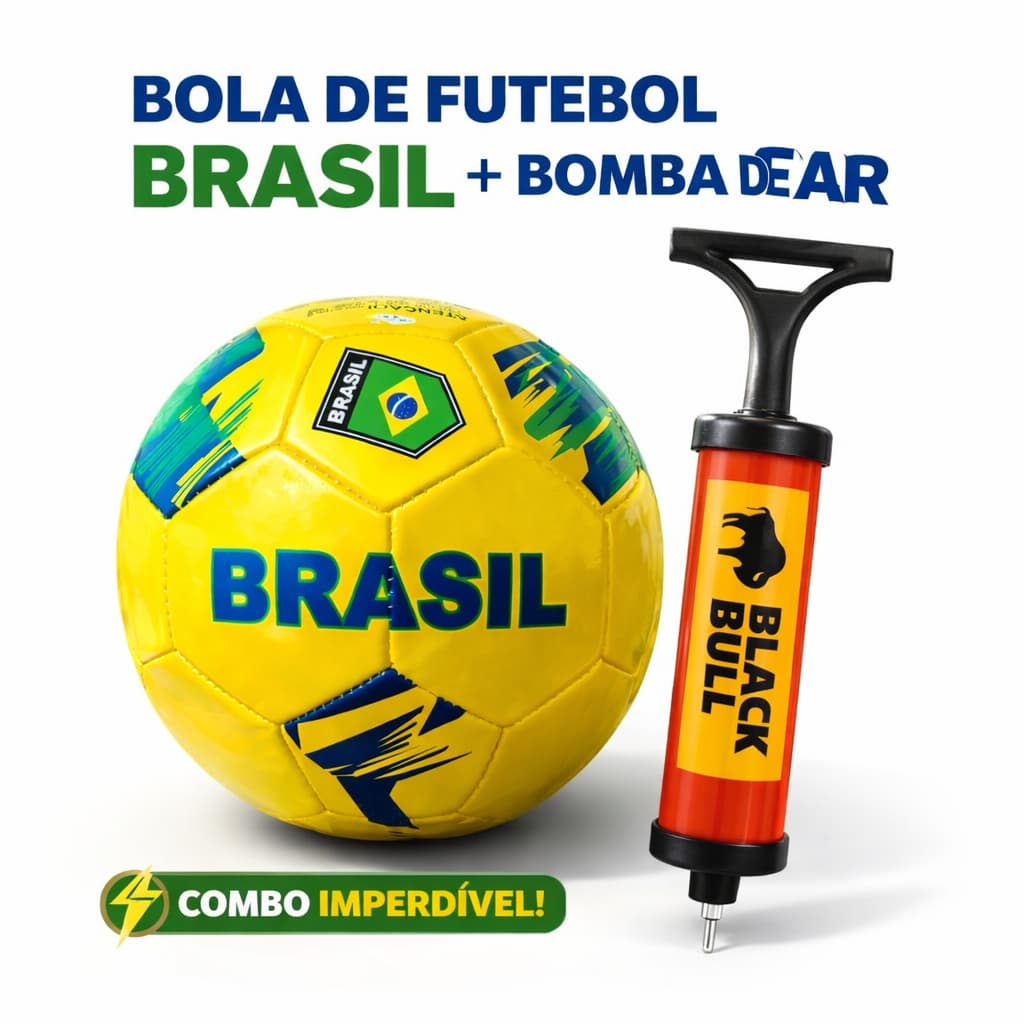 Kit Bola De Futebol Brasil Amarela Oficial Nº 5 Vinil e Borracha e Bomba de ar Jogos Brinquedo Copa 2026