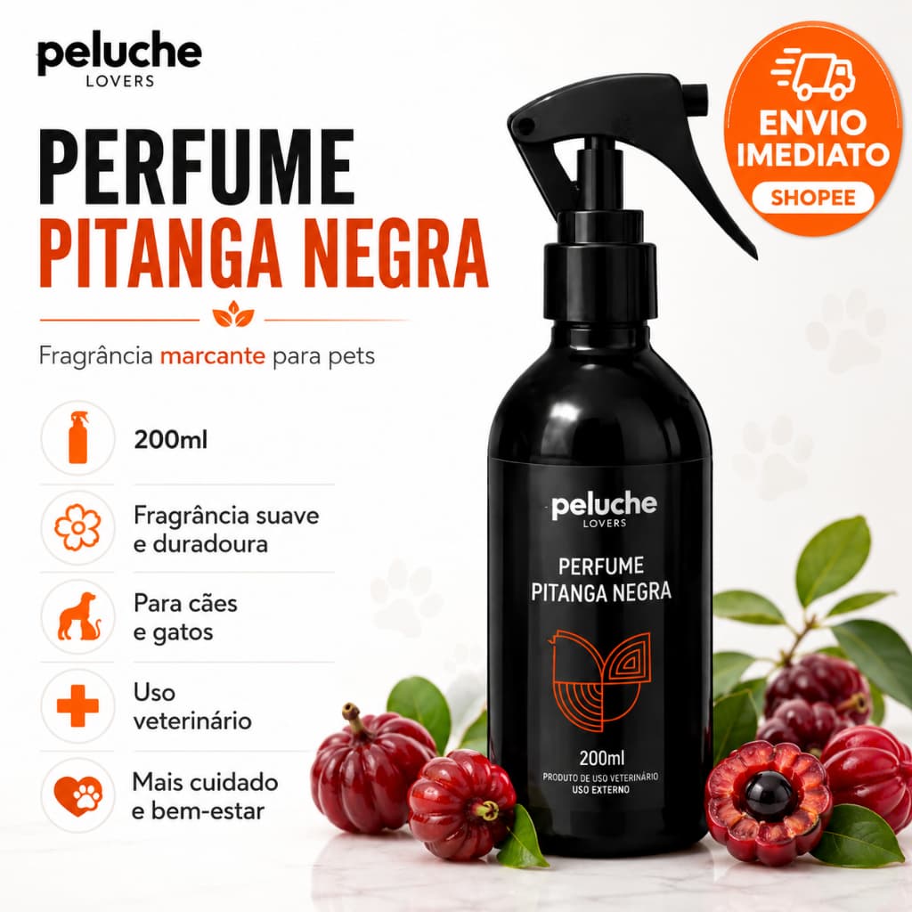 Perfume Pet Pitanga Negra Peluche Lovers 200ml para Cães e Gatos – Alta Fixação