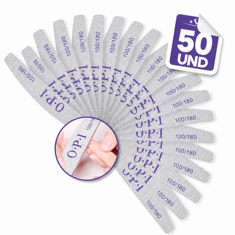 Kit 50 Lixas de Unha Boomerang Lavável OPI 100/180 Profissional para Gel, Fibra e Alongamento