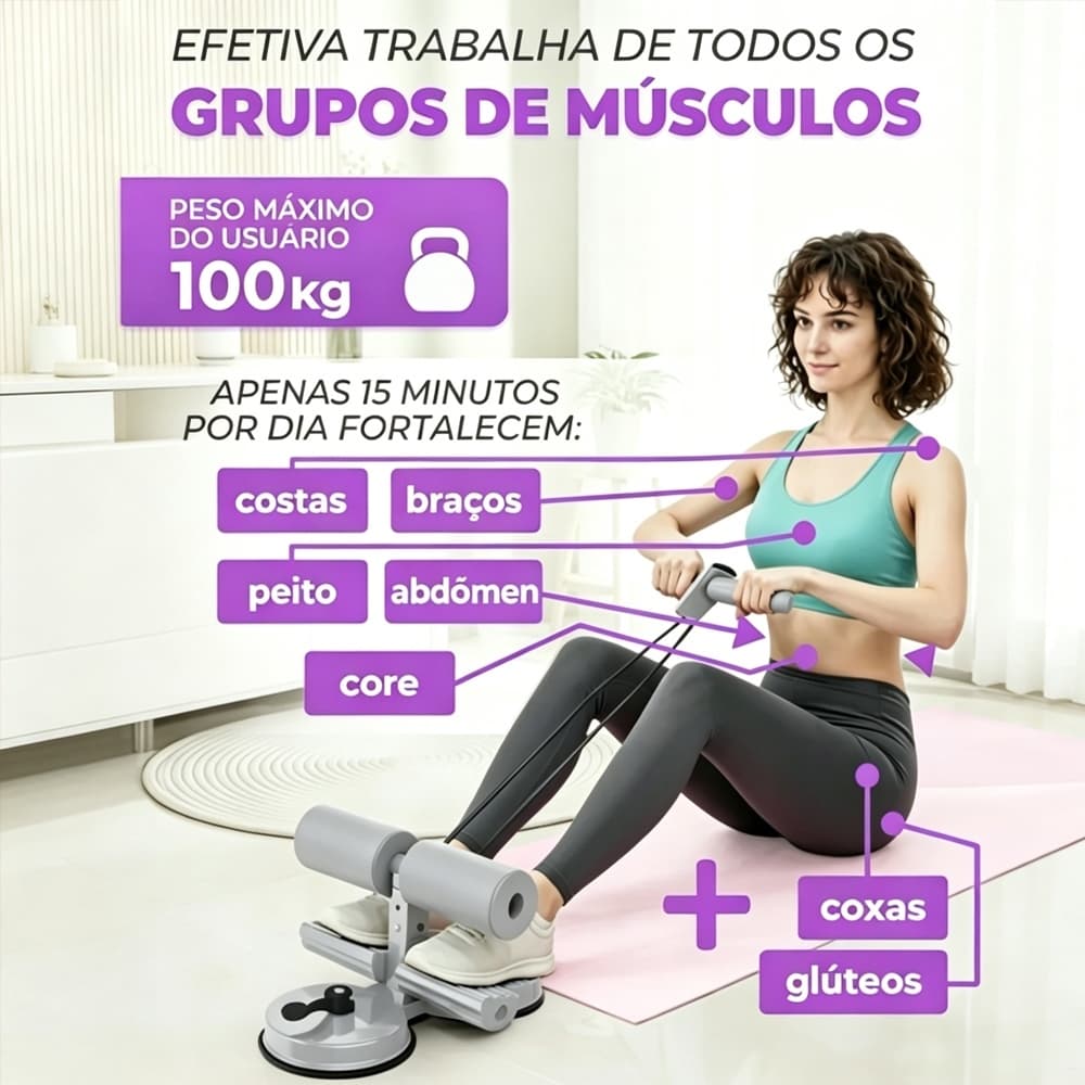 Equipamento de Treino Abdominal com Ventosa Forte e Corda Elástica para Sit-Up em Casa Academia Portátil