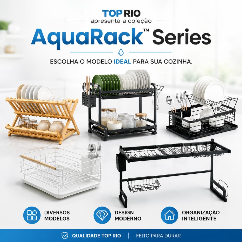 Escorredor de Louças TOP RIO AquaRack™ | 2 e 3 Andares |Suspenso |Bambu |Organizador Porta Talheres