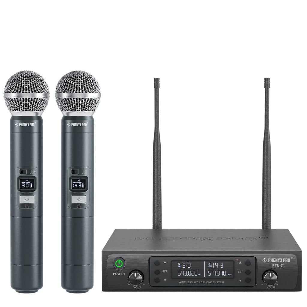 Sistema de microfone sem fio Phenyx Pro PTU-71-2H Microfones sem fio dinâmicos de mão dupla
