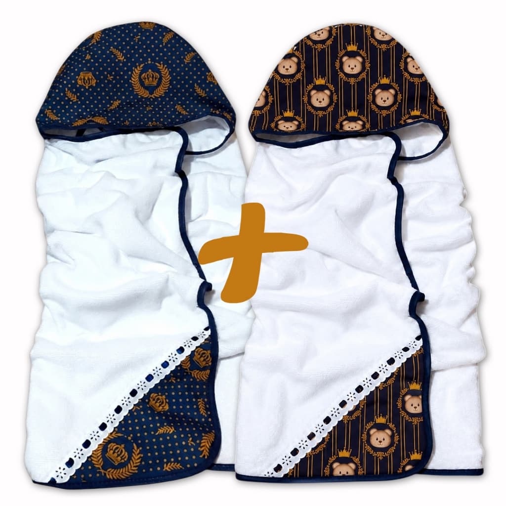 Kit 2 Toalhas Fralda de Banho Bebê Modelo Luxo Super Absorvente Tecido Felpudo Atoalhada com Capuz 100% Algodão