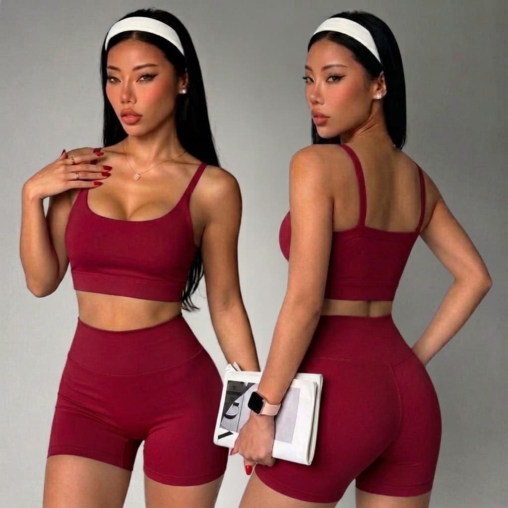 Conjunto Fitness Feminino Academia Top e Short Cintura Alta Premium Zero Transparência Confortável