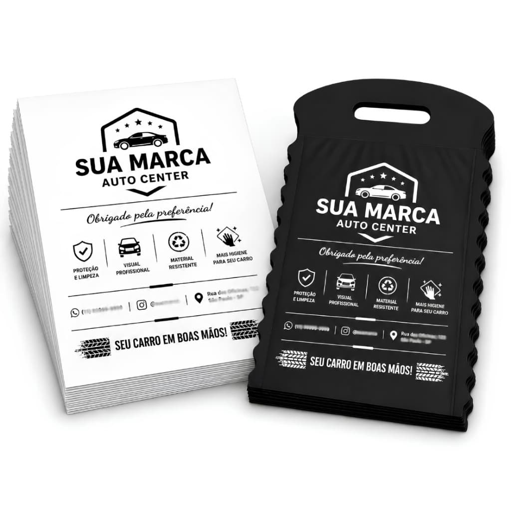 Kit 100 Tapetes Papel Para Carro Personalizado 40x45cm Oficina Lava Rápido Automotivo
