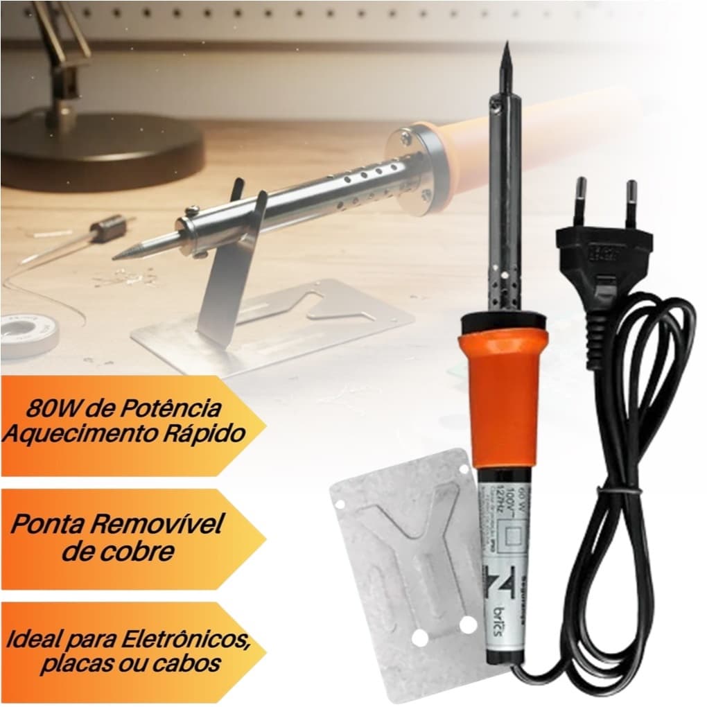 Ferro De Solda 80w Com Suporte Profissional Ponta Fina 127v / 220v