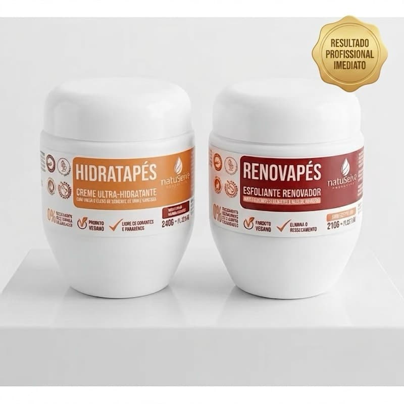 Kit Spa dos Pés NatuSeiva: Esfoliante Renovador 240 + Creme UltraHidratante 210g Vegano Profissional