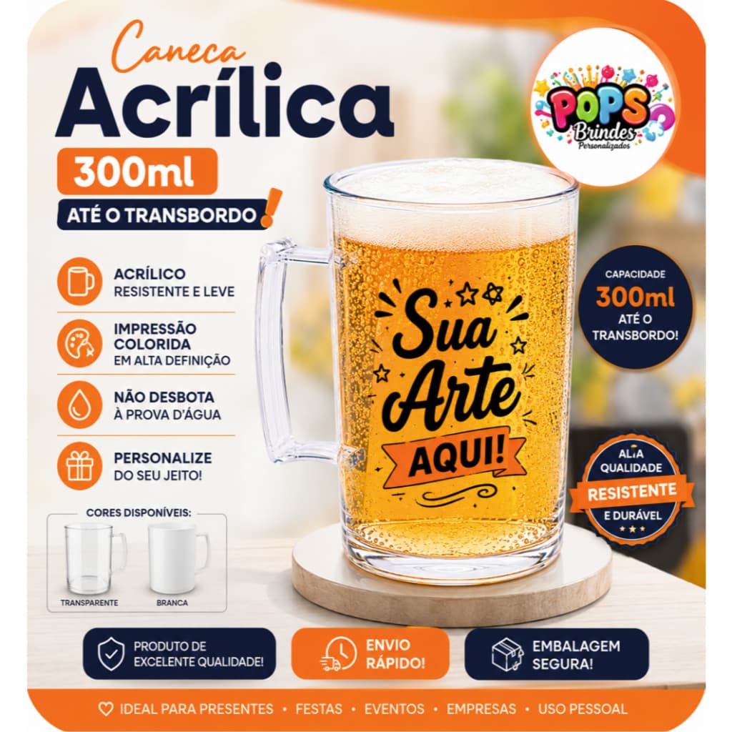 Kit 60 Canecas de Acrílico Personalizadas 300 ml