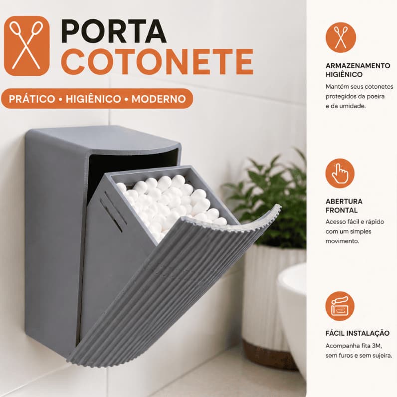 Porta Cotonete Algodão de Parede Adesivo Organizador Banheiro Dispenser