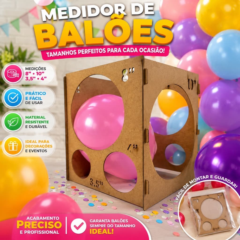 Kit Gabarito Medidor para Balões Bexiga em MDF Cru Comemorações e Festas Ferramenta Medidor Balões Bexiga