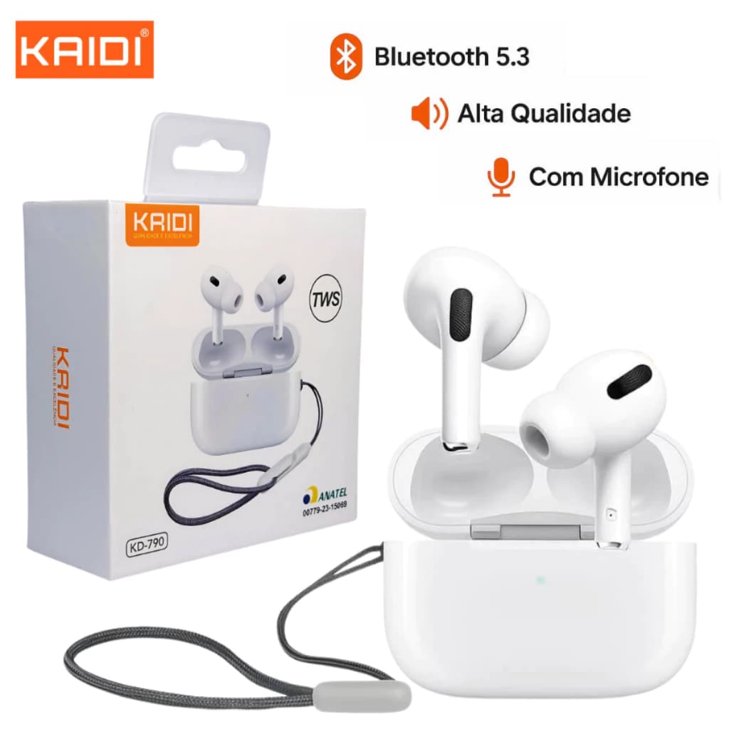 Fone De Ouvido Sem Fio Bluetooth Original Kaidi KD-790/5.3 TWS Touch Microfone + Case Promoção