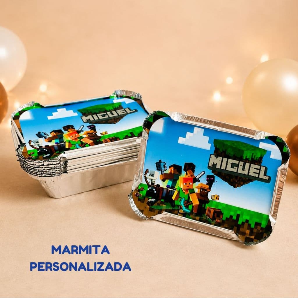 Marmitinha Personalizada Minecraft | Lembrancinha Festa Infantil | Marmita Personalizada Aniversário Minecraft