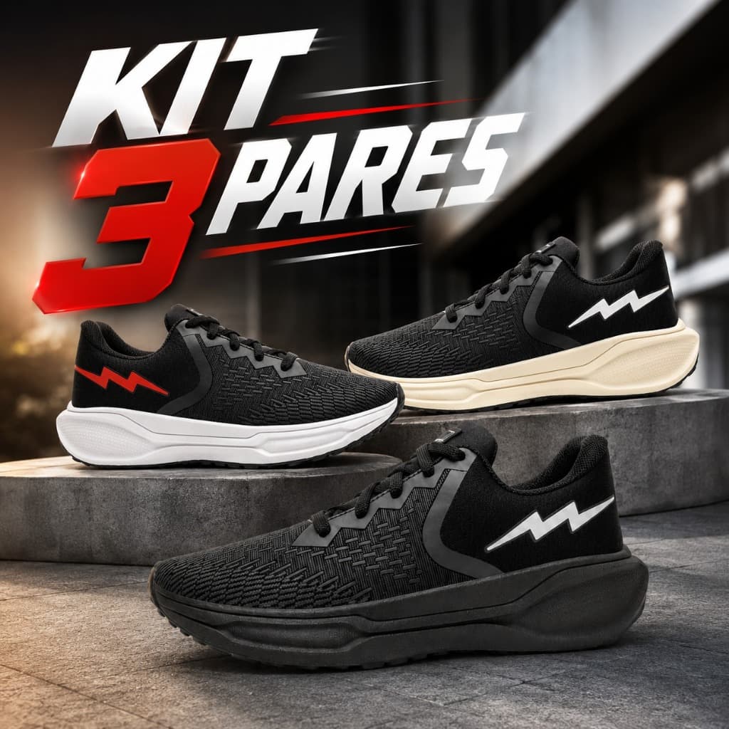 Kit 3 Pares Tenis Esportivo Corrida Treino Academia Casual Dia a Dia Confortável