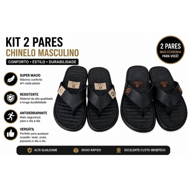 Kit 2 Pares Chinelo Masculino Confortável Antiderrapante Promoção Envio Rápido