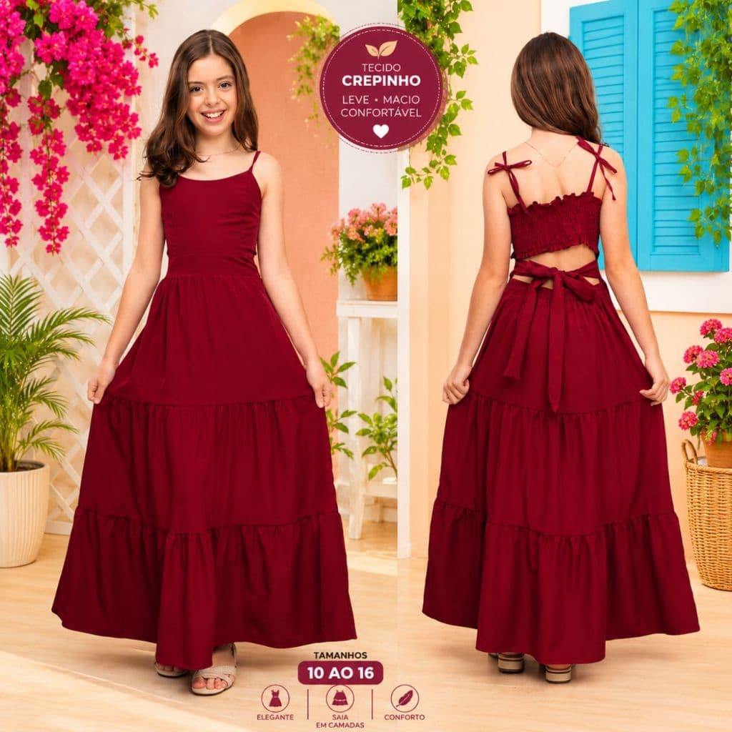 Vestido Infanto Juvenil para meninas casual e elegante do 10 ao 16 Angelita