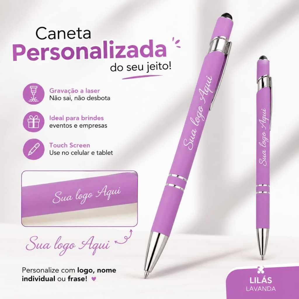 Caneta metalizada emborrachada touch gravação a laser sua logo, nomes ou frase brindes que elevam sua marca caneta brind