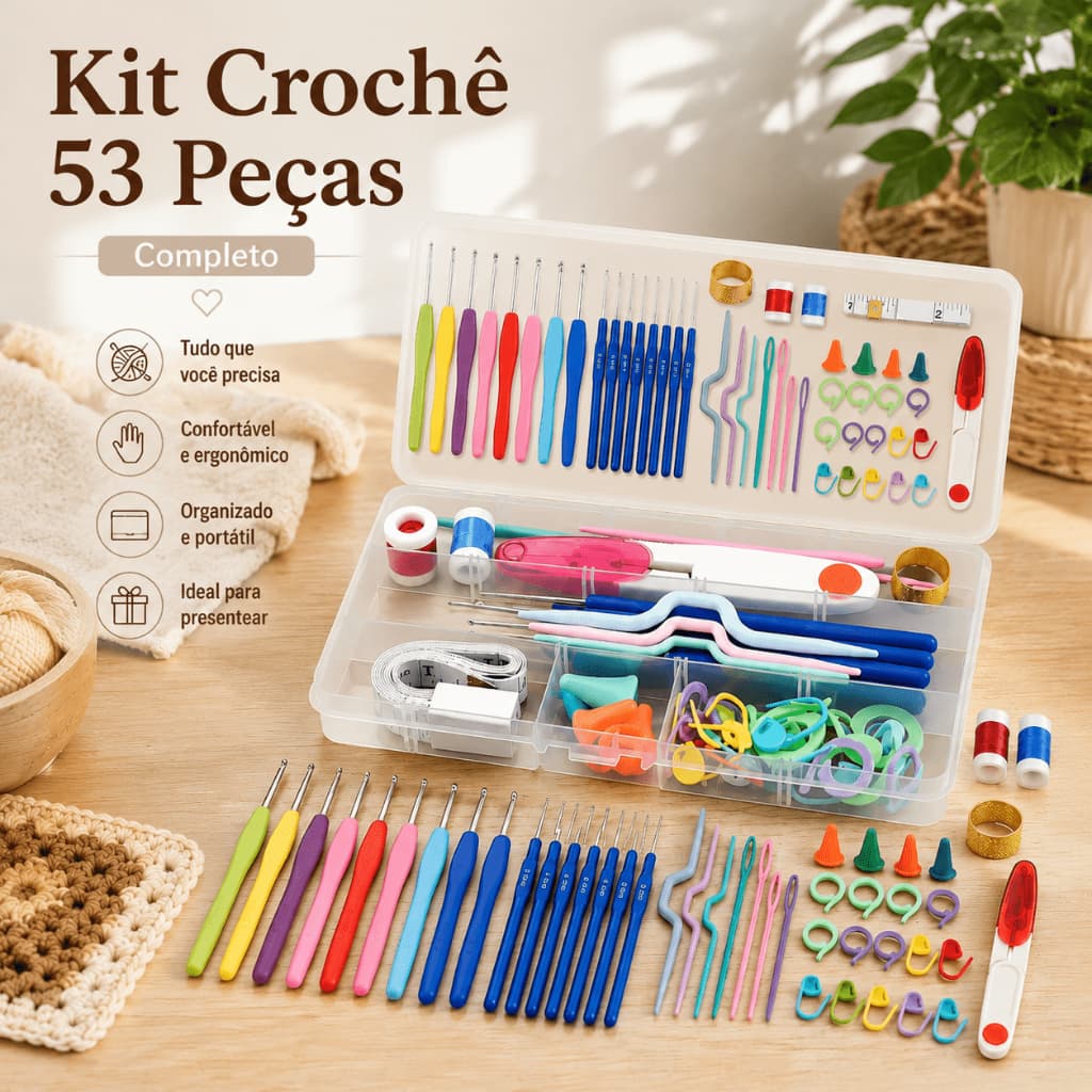Kit 53 Croche Amigurumi Ferramenta Agulhas Acessórios Completo