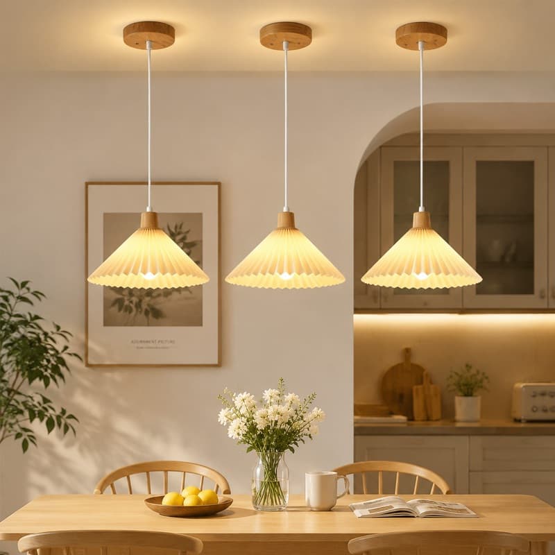 Luminária de Teto Pendente Tecido Plissado 1 Cabeça Luz Quente Moderna Sala Quarto Cozinha Mesa Jantar Decor