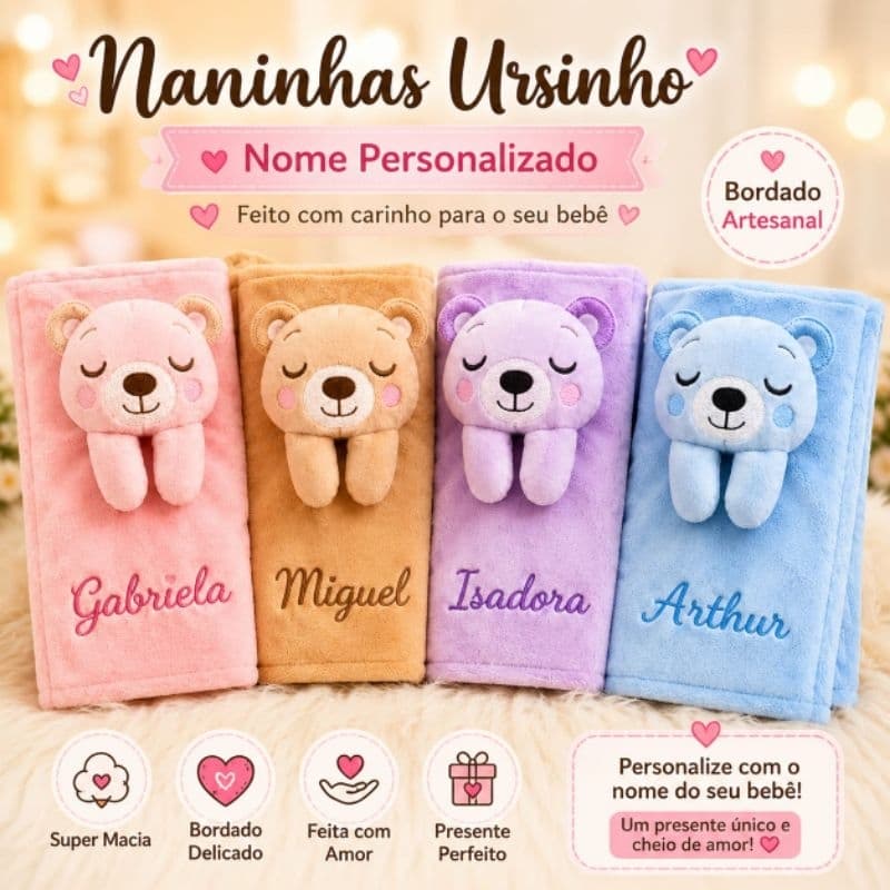 Naninha Baby MENINO / MENINA PERSONALIZADO com nome bordado / Luxo / Maternidade/Chá de Bebê Ursinho