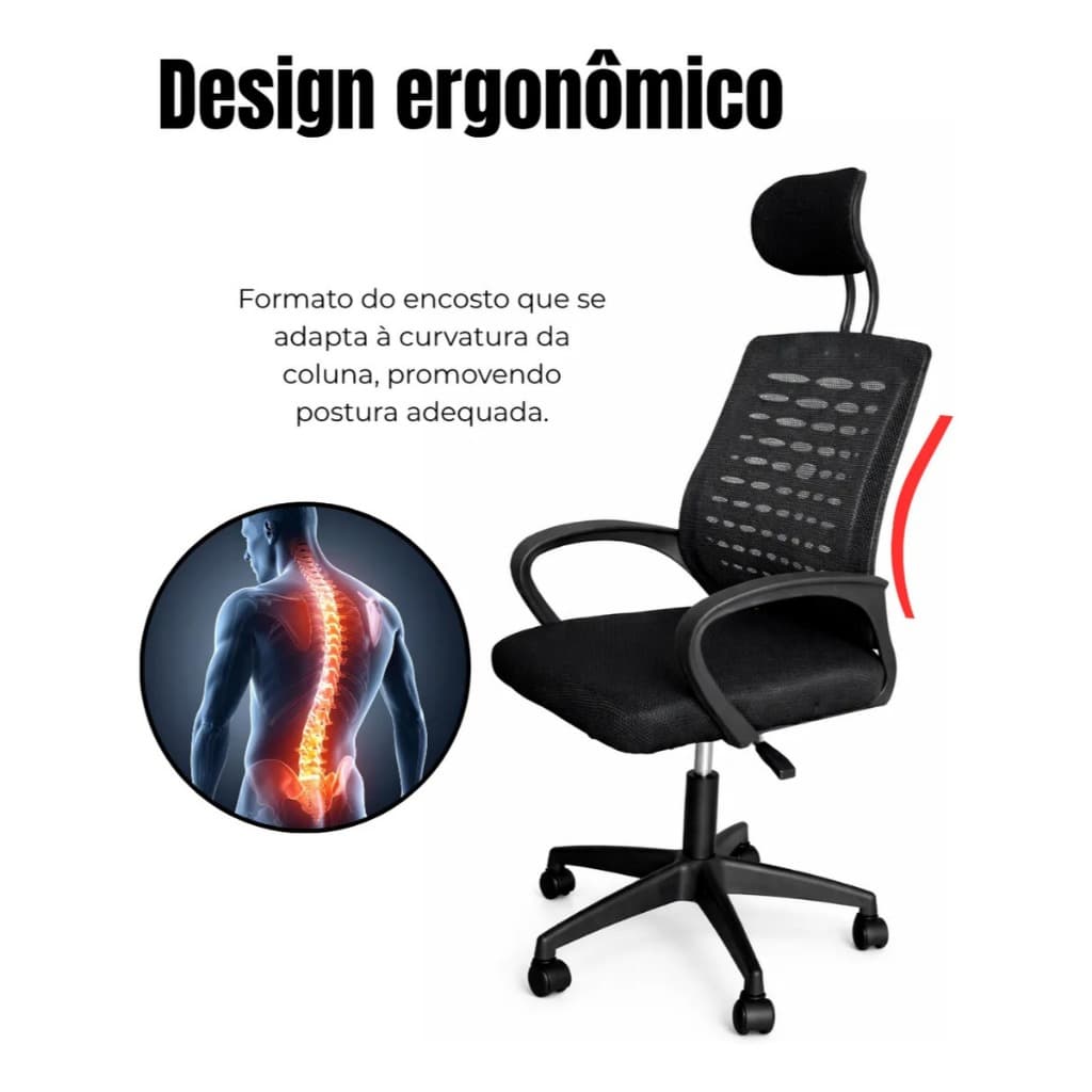 Cadeira Ergonômica Home Office Apoio Lombar Encosto Respirável apoio de cabeça
