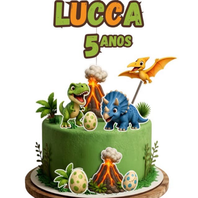 Topo De Bolo Dinossauro Personalizado Topper Com Nome E Idade Festa Infantil Menino Baby Dino