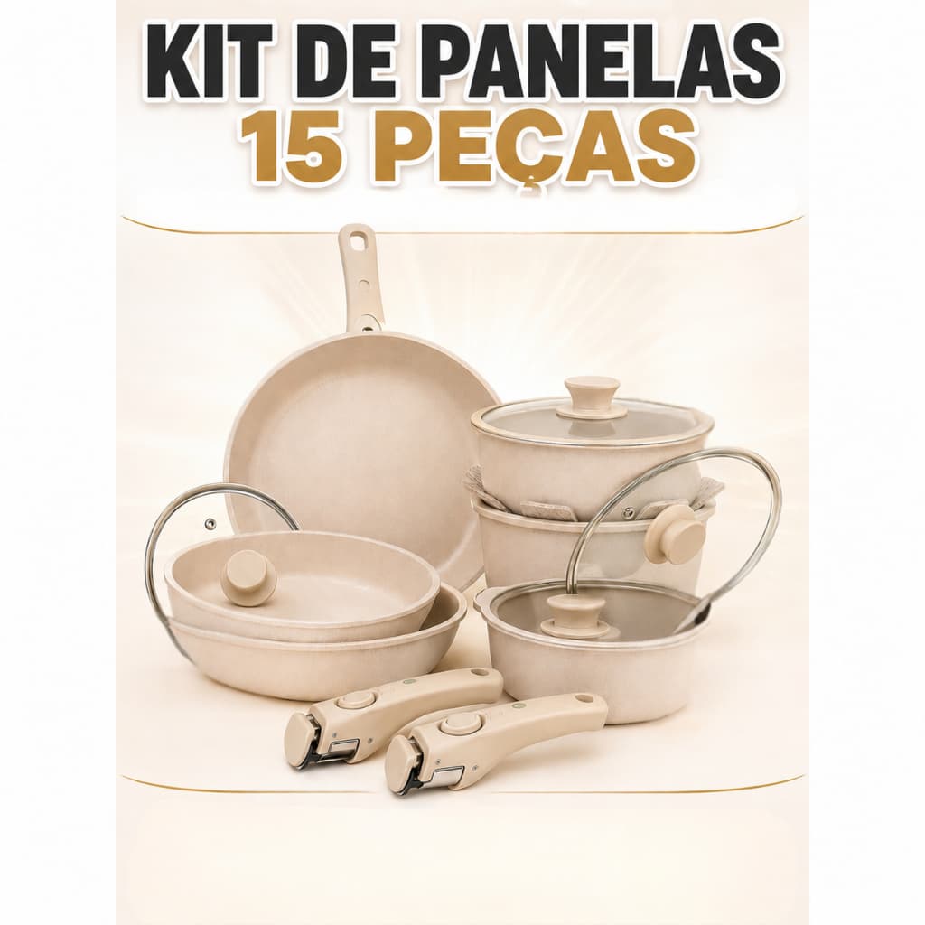 Kit Jogo de Panelas Cerâmica Antiaderente Com Cabo Removível 15 Peças Não Gruda Cozinha Forno Modern