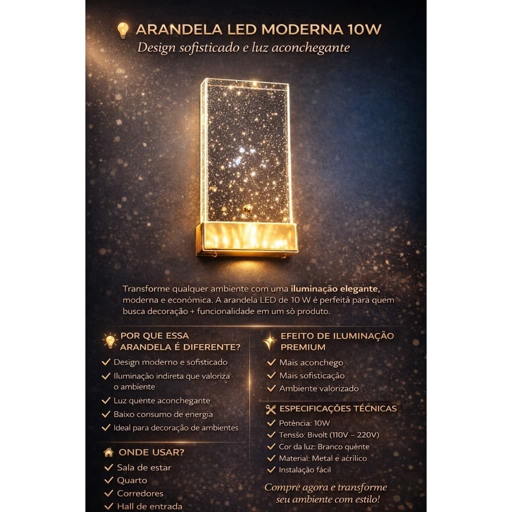 Arandela estrelar  10w Branco quente moderna para decoração COD 511