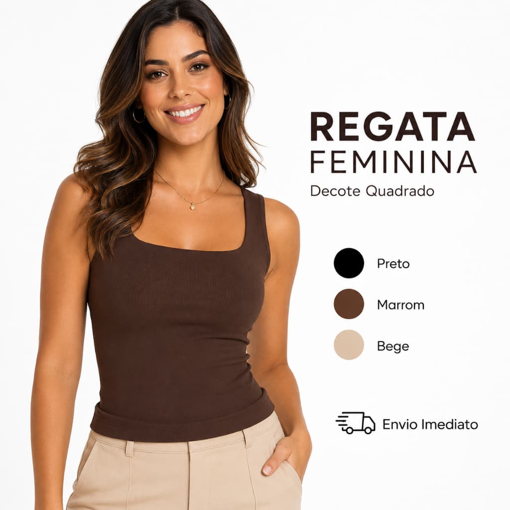 Regata Blusa Decote Quadrado Gringa Reta Suplex Premium Liso Verão Moda Tendencia