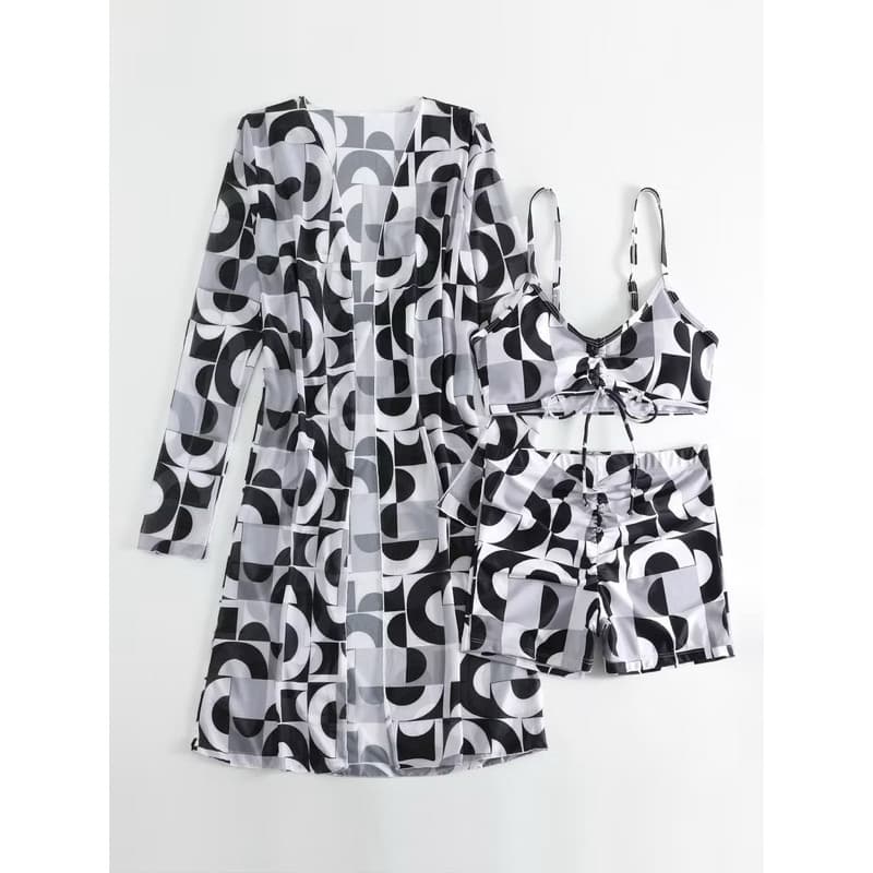 Biquíni 3 Peças tamanho GG Feminino Estampado Padrão Tropical roupa de Banho, biquíni com saída de praia