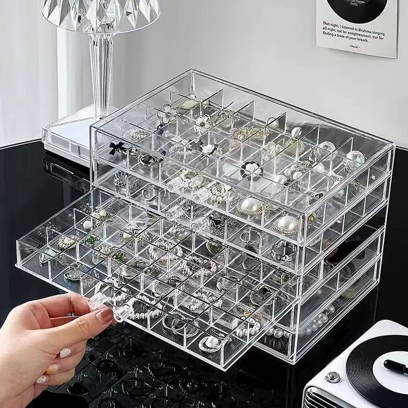 Porta Joia Caixa Organizadora Com 5 Gavetas e 120 Divisões Acrílico Brinco/Anel/Glitter/Pedrarias