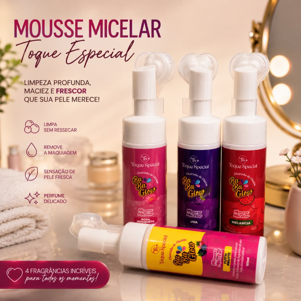 Demaquilante Mousse Micelar Ba Ba Glow Melancia Remove com Facilidade a Maquiagem