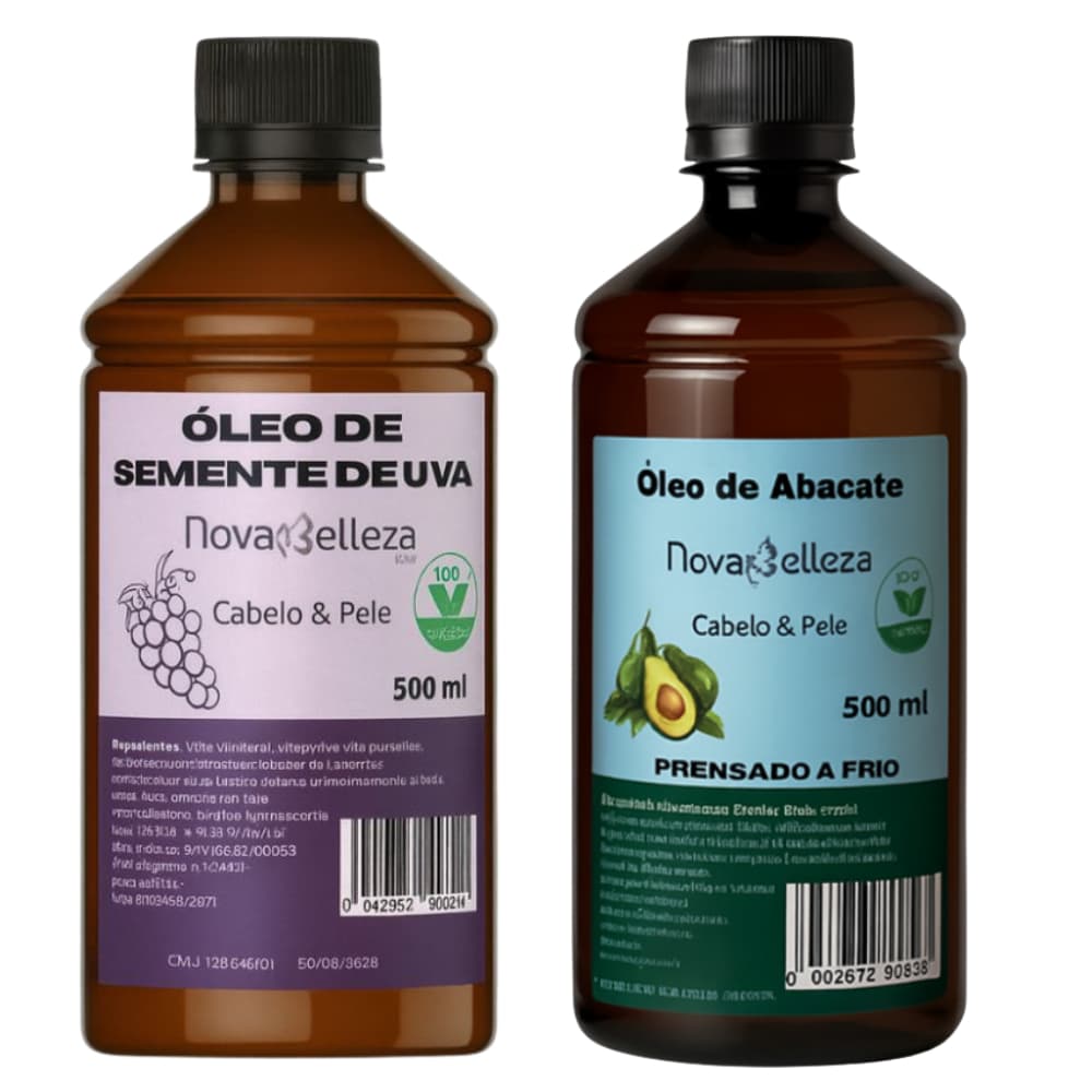 Óleo Capilar 100% Natural Semente de Uva e Abacate Umectação e Pele Novabelleza Kit Promoção